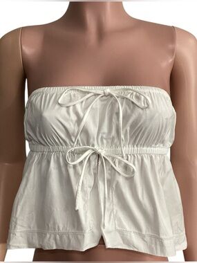 Reformation Rowen Strapless White Peplum Tie-Front Organic Cotton Top size Small